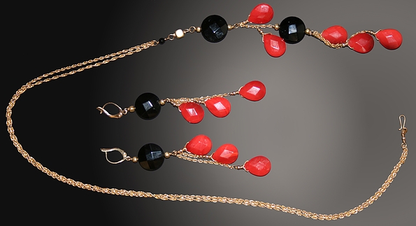 Black Onyx/ Red Jade Gold filled chain